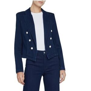 L'Agence Wayne Crop Double Breasted Jean Jacket Small Womens Dark Wash Open